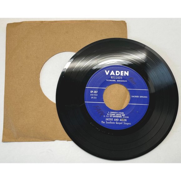 Jackie and Arlen Sinner's Plea Hillbilly Gospel 45 Record Vaden 207 EP - Picture 3 of 4